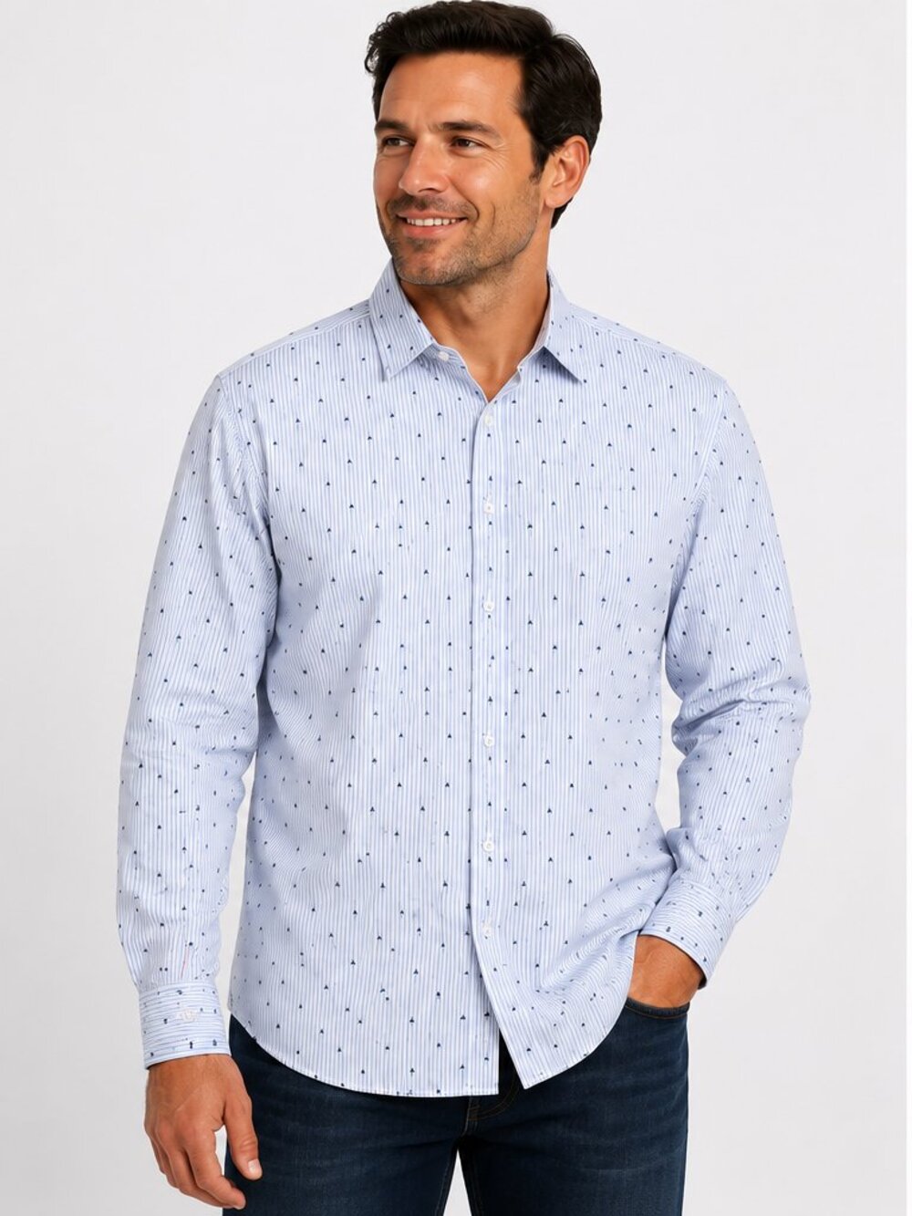 Ben Sherman Men's Large Button-Up Shirt Blue & White Stripe Print Long Sleeve
